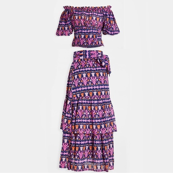 Banjanan Frances Edwardian Tile Wrap Skirt Anna Peasant Top Set - Picture 1 of 4